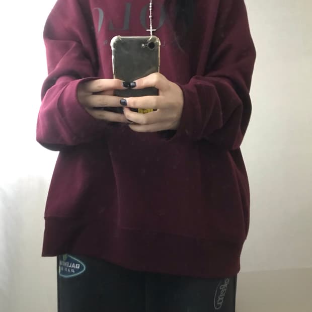 폴로 버건디 오버핏 맨투맨