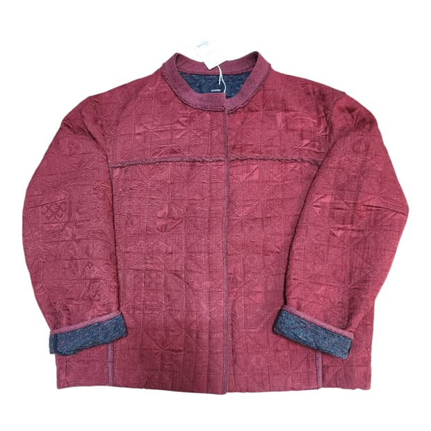 시스템 퀼팅 패턴 자켓 와인