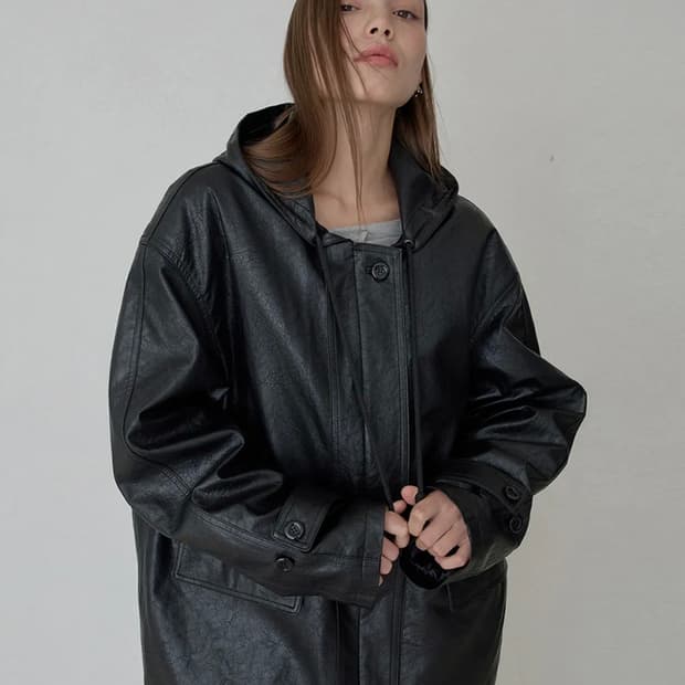 오데스 후드 레더코트