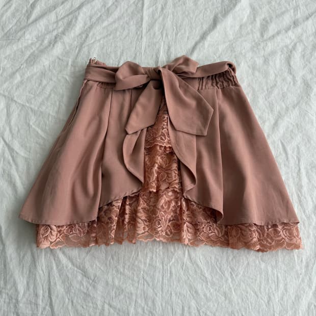 로걀 레이스캉캉 백포인트 플리츠 미니스커트