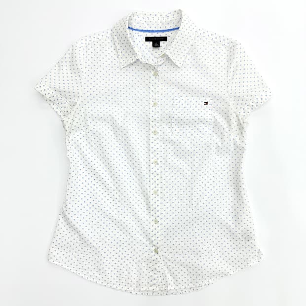 빈티지 타미 힐피거 블루 도트 반팔 라인 셔츠