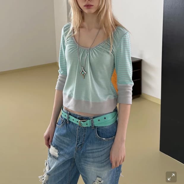 헤레틱 BUTTON STRIPE ASYM HENLEY T-SHIRT