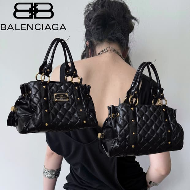 BALENCIAGA 00s Black Stud leather Bag