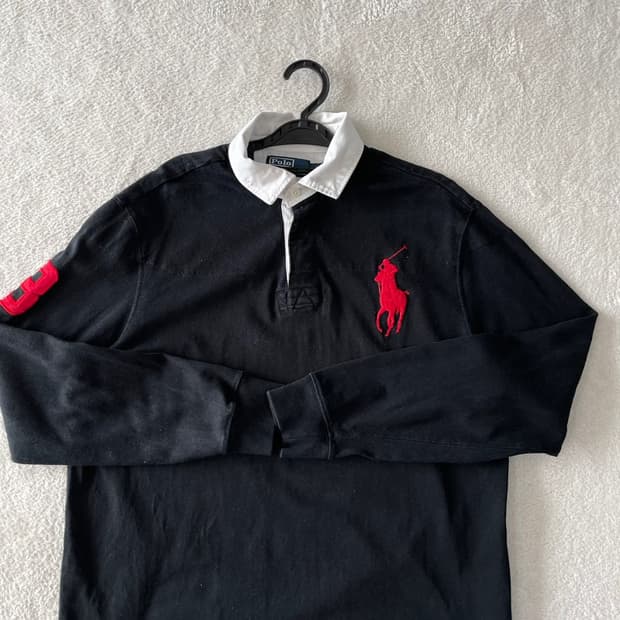 M 폴로 빅포니 럭비긴팔카라티 블랙 검빨 빅로고