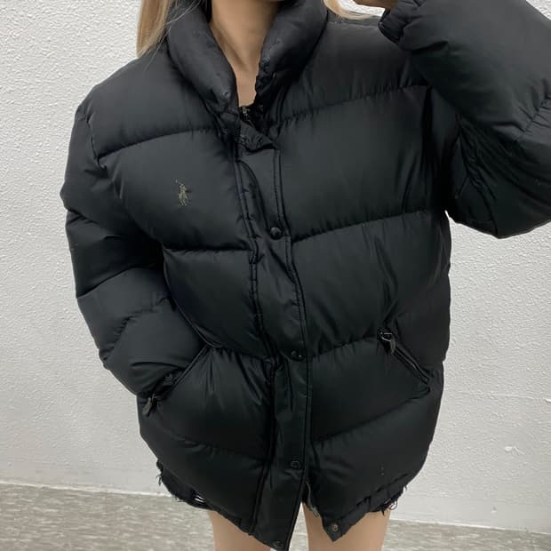 폴로 랄프로렌 90's 카키포니 블랙패딩 L
