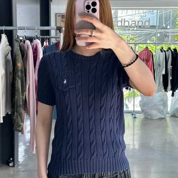 폴로랄프로렌 피마코튼 케이블 꽈배기 반팔니트