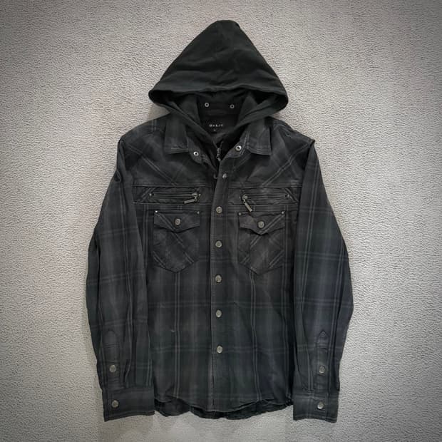 Hoodie layered check shirt