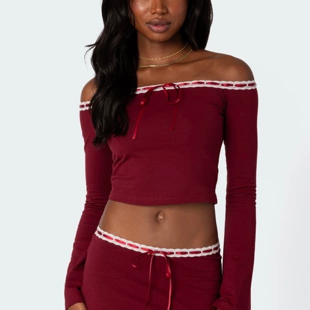 edikted seline ribbon trim top