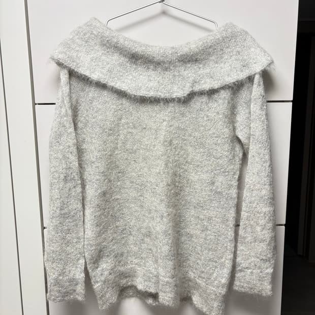 빈티지 모헤어 오프 숄더 가디건 실버 아이보리 55사이즈
