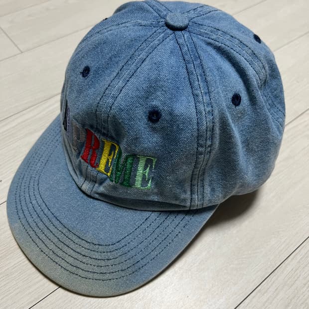 Supreme 슈프림 멀티 컬러 로고 워시드 데님 6패널 볼캡 모자