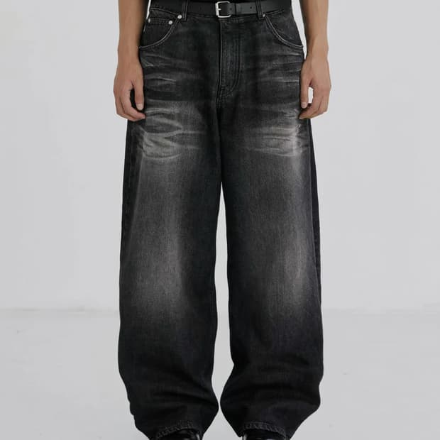 브랜디드 블랙 와이드 데님 팬츠 청바지 34