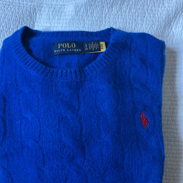 폴로 울캐시 꽈배기 니트 M 블루
