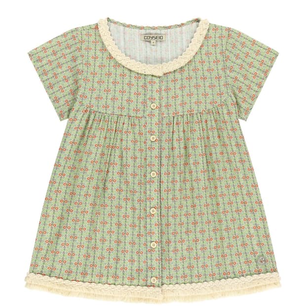 코이세이오 FRINGE SHIRRING BLOUSE LIGHT GREEN