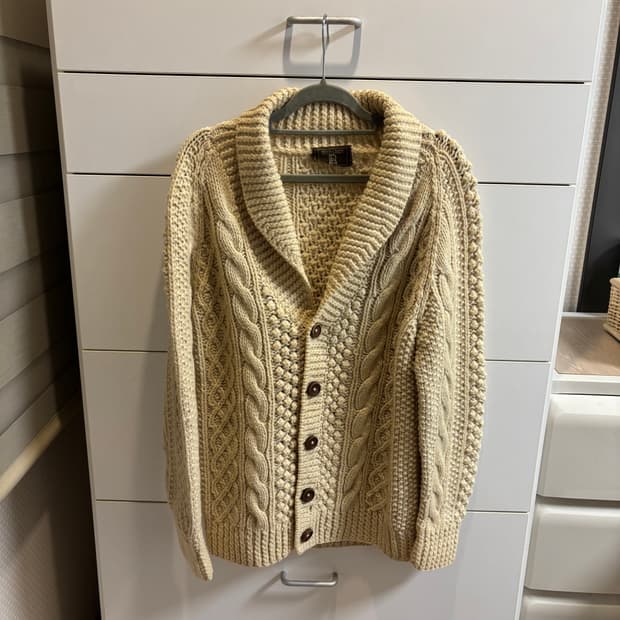 이태리 울 100% 숄카라 아이보리 아란니트 가디건