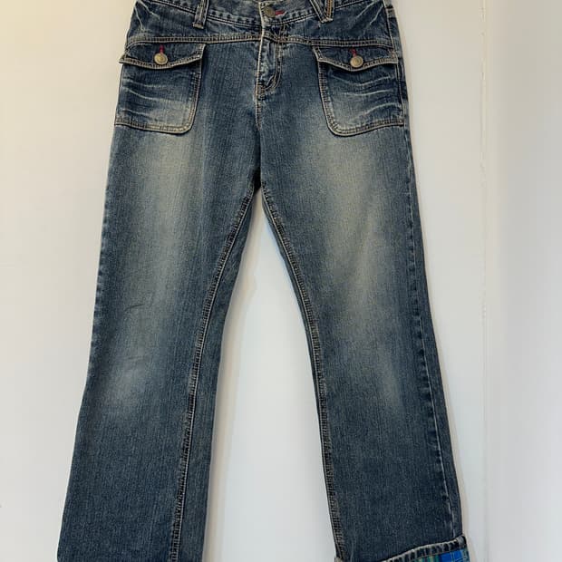 32) 데일리 토픽스 일본 빈티지 체크 포인트 워싱 청바지