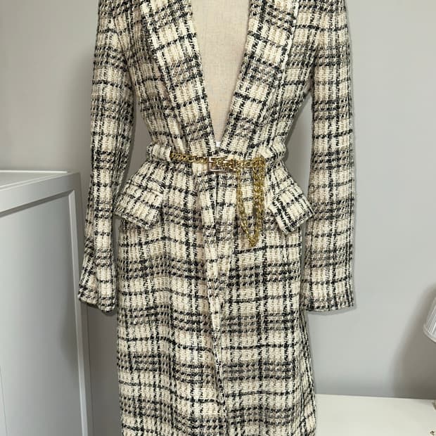 Zara 트위드 롱 자켓 코트 (벨트 포함)