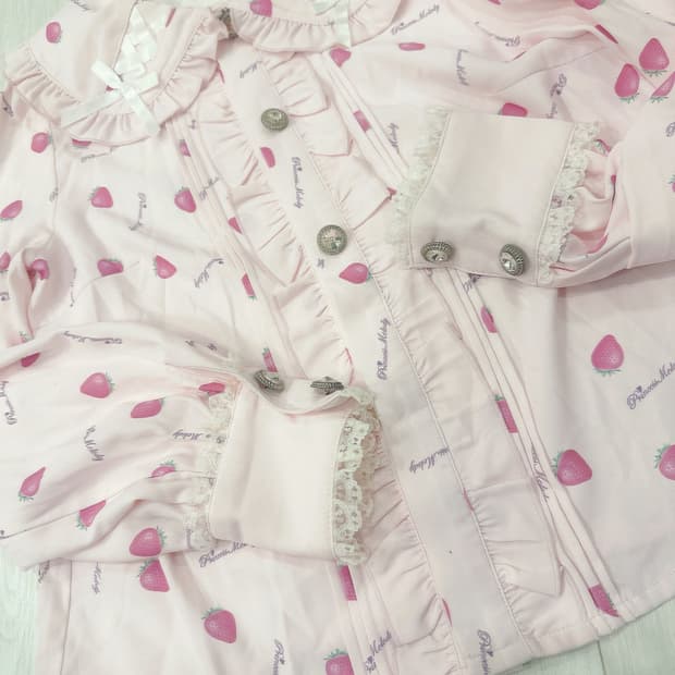 이치고 양지뢰 베이비 레이스 카라 핑크 프릴 블라우스 일본빈티지