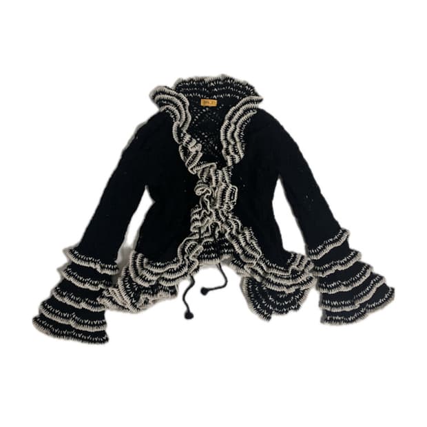 페어리 블랙 러플 니트가디건