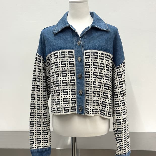 산드로 자카드 크롭 데님 자켓 