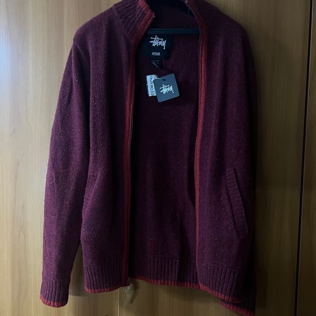 stussy granite full zip neck red