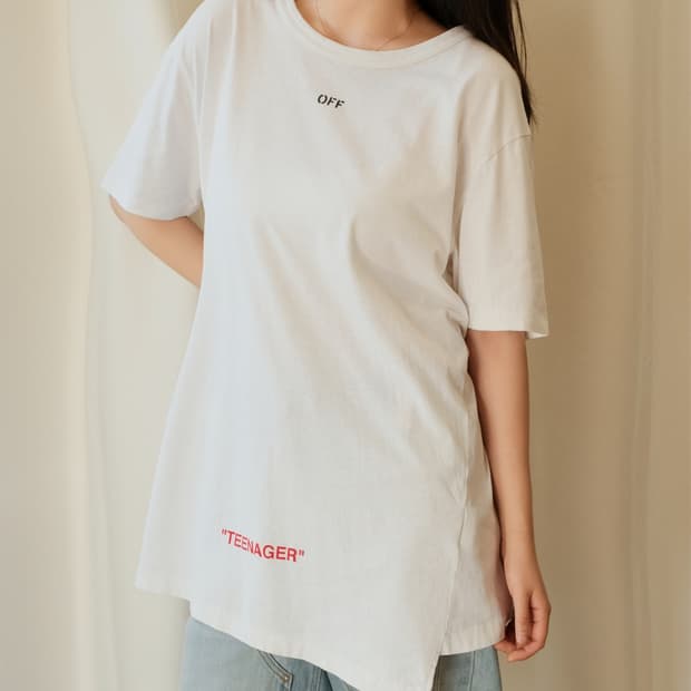 오프화이트 버질아블로 15SS 슬로건 비대칭 티셔츠