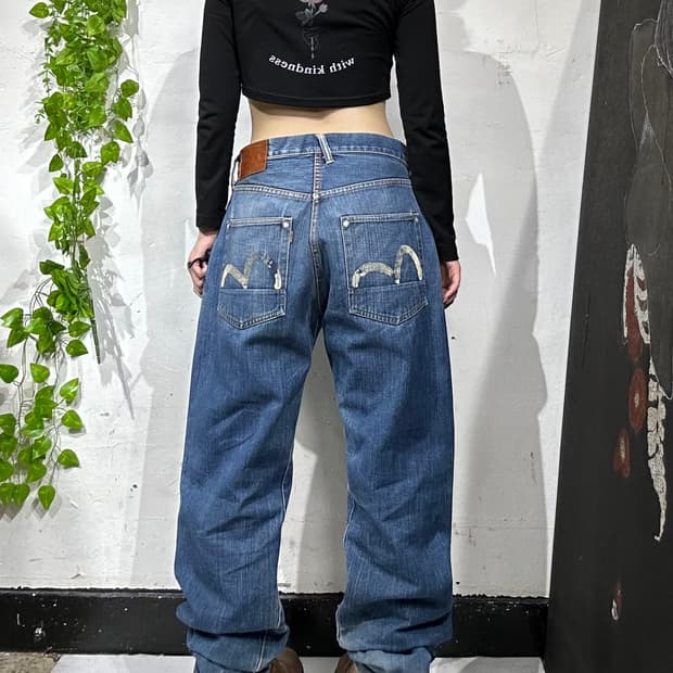 에비수 재팬 중청 다이콕 와이드 청바지 힙합 새깅 데님 팬츠 