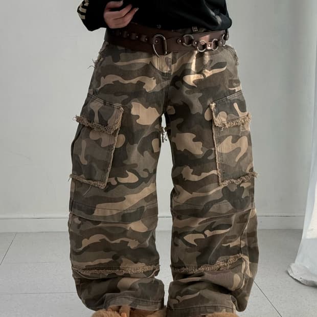 빈티지 카모 데미지 카고팬츠