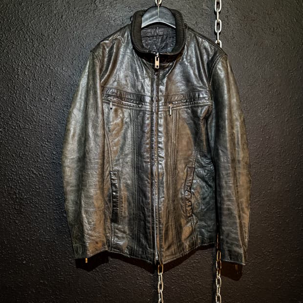 ABAHOUSE – Leather Stand Collar Jacket  