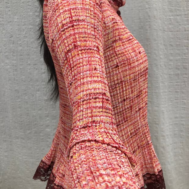 Lace hem pleats cardigan