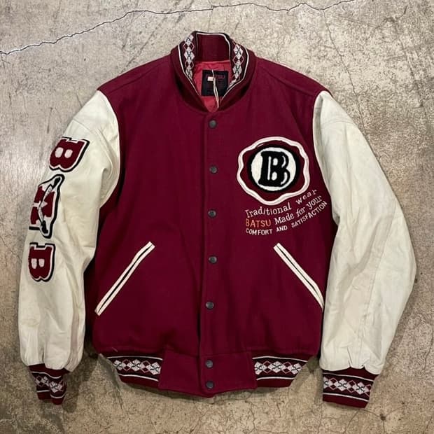 80s 90s Ba-tsu 레더 스타디움 바시티 자켓