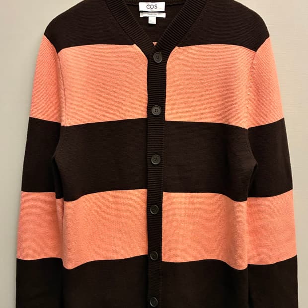 (S/100)COS 코스 울 코튼 브라운핑크 컬러 블록 헤비가디건