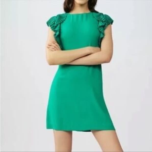 maje Paris Green Pleated Sleeve 원피스 마쥬
