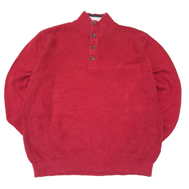 CL138 XL 노티카 딥 레드 멜란지 헤비 립 4-버튼 니트 스웨터