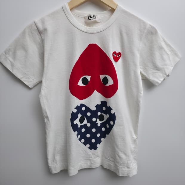 [M] 꼼데가르송 더블 폴카닷하트 티셔츠