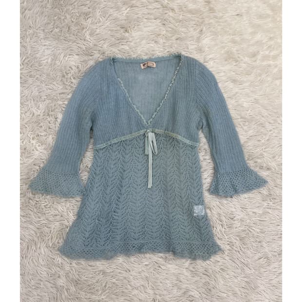 00s 초판 리즈리사 아카이브 모헤어 크로쉐 플레어 롱슬리브 탑