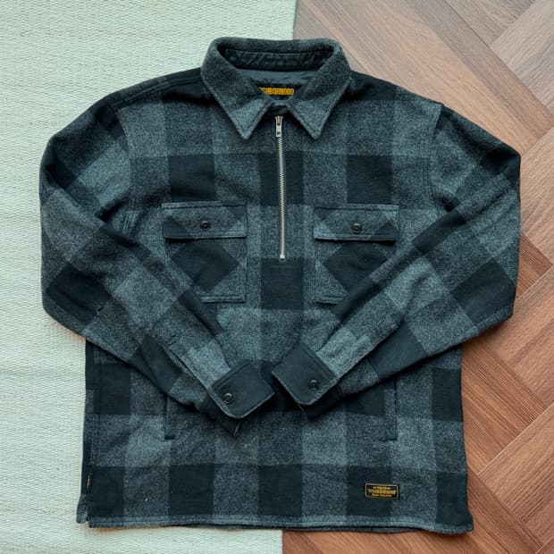 네이버후드 울 체크 하프집 셔츠 자켓 블랙그레이 M