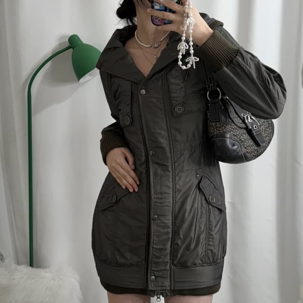 쿨 카키 빅 카라 야상 자켓