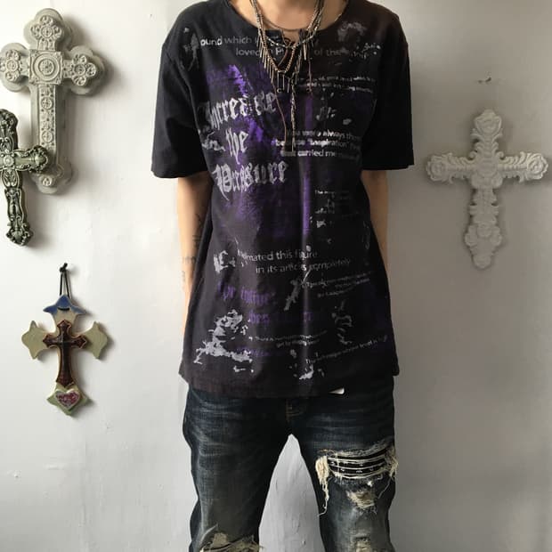 Lettering printing lace up t shirt