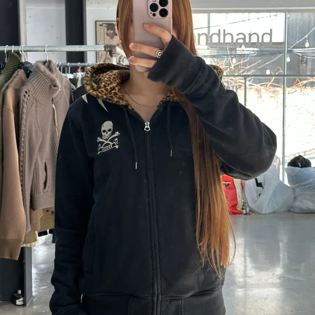 벤슨 넥핸드워머 레오파드 스컬윙 후드집업