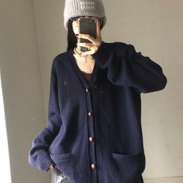 폴로 네이비 오버핏 울가디건