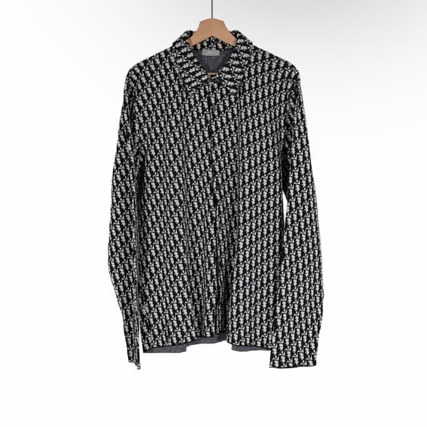 [XL] 디올 남성 오블리크 개버딘 자카드 오버 니트 셔츠 블랙