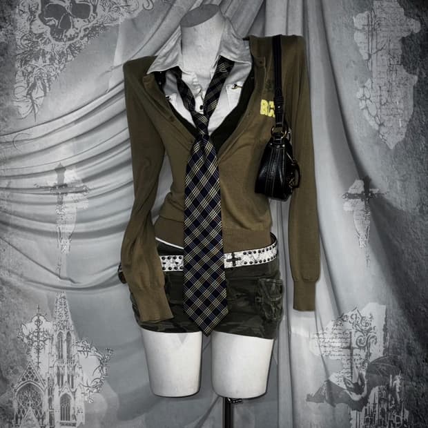 00‘sY2k 카키 카모포켓 RodeoCrowns 카키프레피 코디세트 