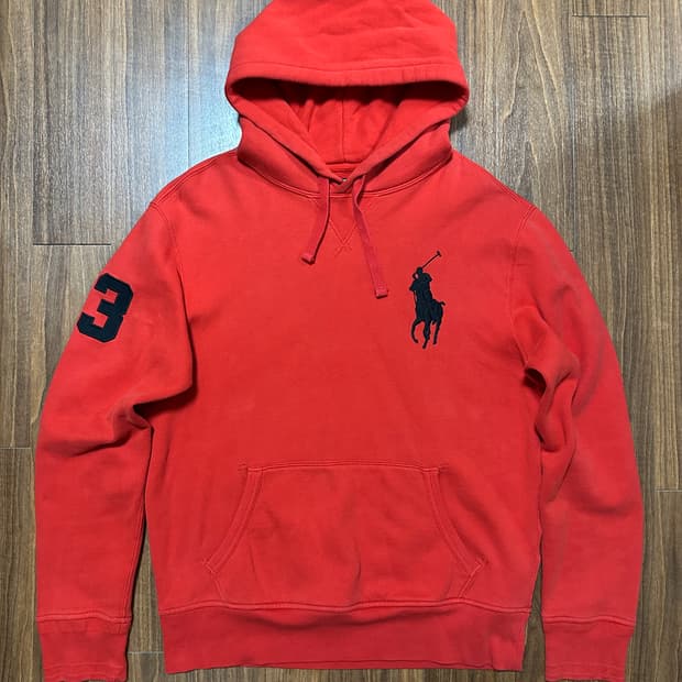 (M) 폴로 빅포니 후드티 레드 블랙