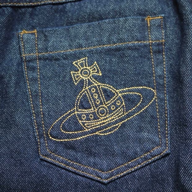 비비안 웨스트우드 오브 자수 데님 롱 스커트