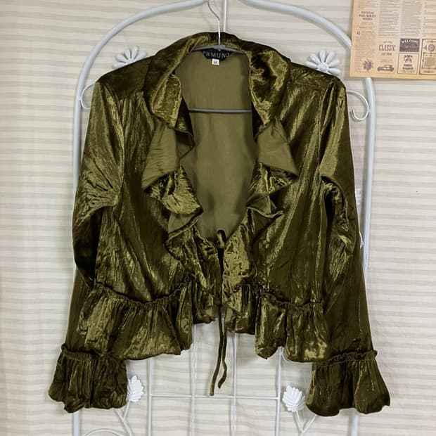 빈티지 카키 벨벳 블라우스 902 y2k 스트릿 모리 갸루 일본빈티지 펑