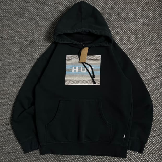 HUF 빅로고 박시핏 블랙 후드 티셔츠o 4874