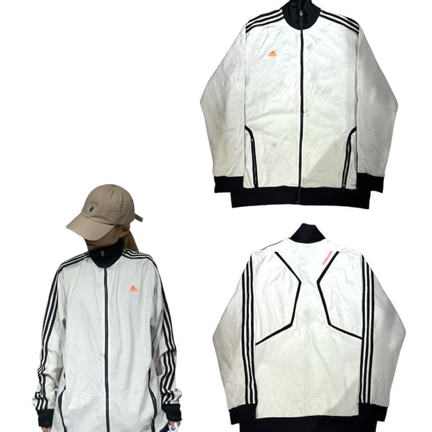 아디다스 화이트 블랙 삼선 트랙탑 져지 XL