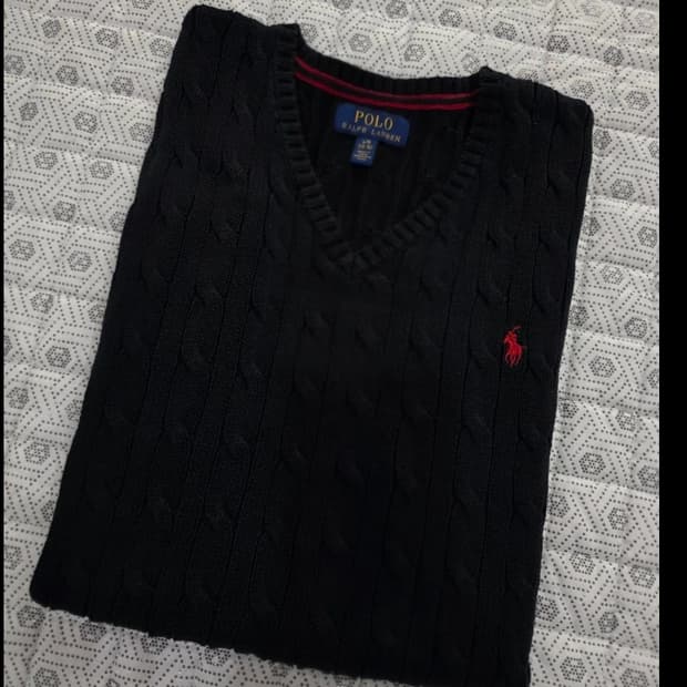 폴로 케이블 V넥 니트 조끼 95