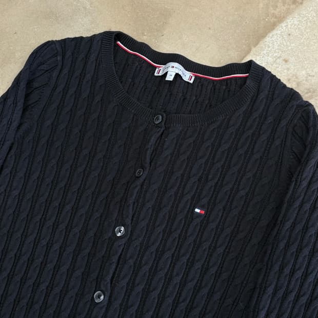 M 타미힐피거 여성용 케이블 니트 가디건 