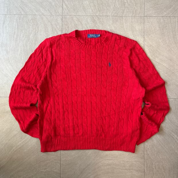 폴로 정품 최신라벨 레드 케이블 니트
